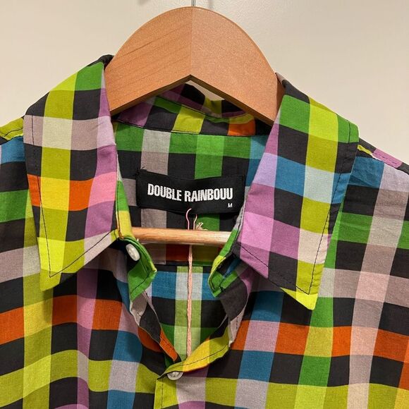 Double Rainbouu - PRIDE PLAID BLACK SUNDOWN SHIRT Sz Medium - Multi - Picture 3 of 8